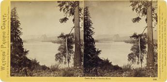 CARLETON E. WATKINS (1829-1916) Select group of 15 rare stereo views of the Columbia River, Oregon that include Cape Horn, Castle Rock,